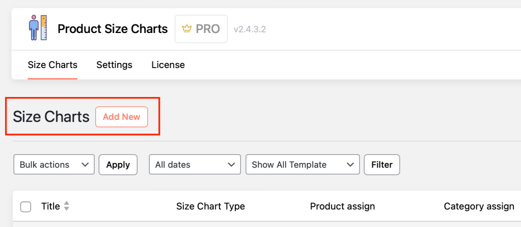 Add Size Chart